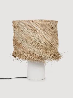 Lampe de salon à poser en terre cuite et sisal. Blanche. H55cm