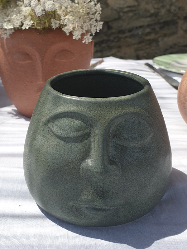cache pot visage Madam Stolz Cache pot visage vert d'eau