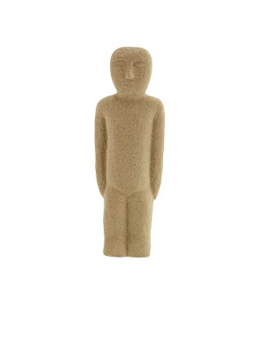 Statuette ethnique en grès beige, fabrication artisanale.