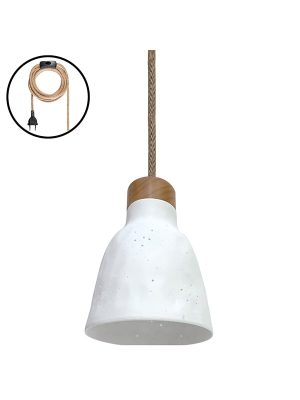 Lampe baladeuse en céramique blanche avec petits trous, suspension, cordon jute, culot en bois, 14,5cm