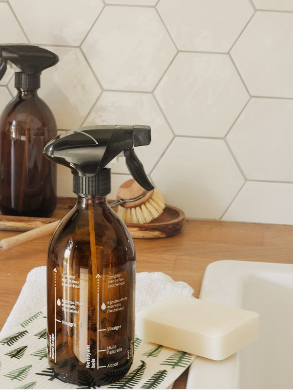 Flacon spray verre recyclé 500ml avec recettes sérigraphiées