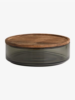Pot de conservation en verre fumé et couvercle bois – 1300ml (L)