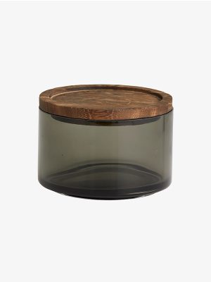 Pot de conservation en verre fumé et couvercle bois – 400ml (S)