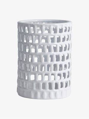 Pot à ustensiles de cuisine en céramique blanc ajouré, Hauteur 20.5cm
