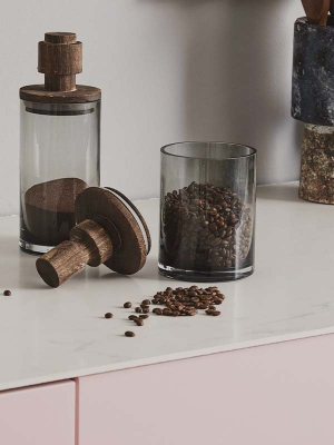 Bocal de rangement en verre fumé et couvercle bois, taille S