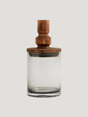 Bocal de conservation en verre fumé clair et bouchon bois petit modèle – S
