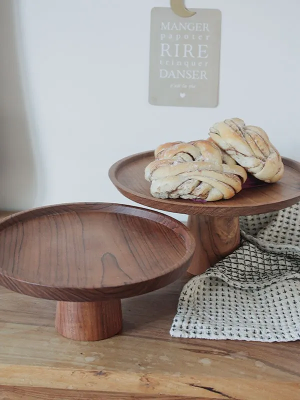 Présentoir à gâteau sur pied en bois d'acacia