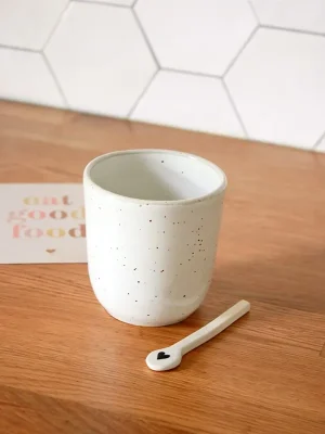 Petite cuillère en céramique blanche, dessin cœur – BLEU NUIT CÉRAMIQUE