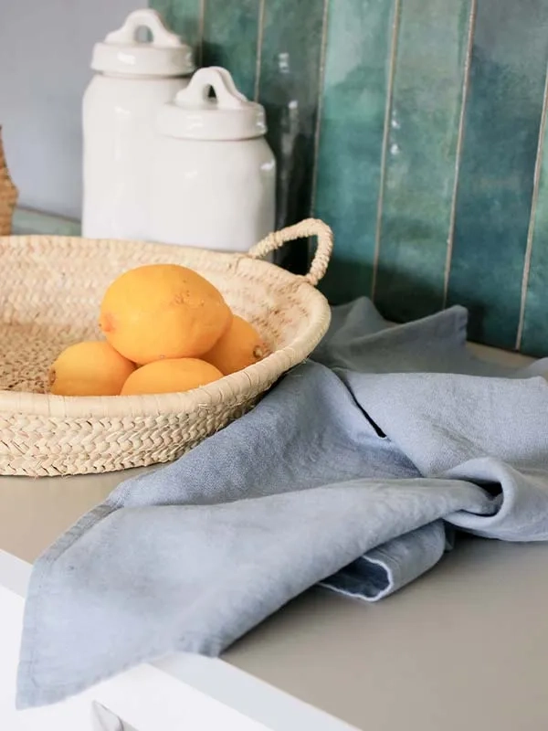 torchon de cuisine en lin 100% bleu