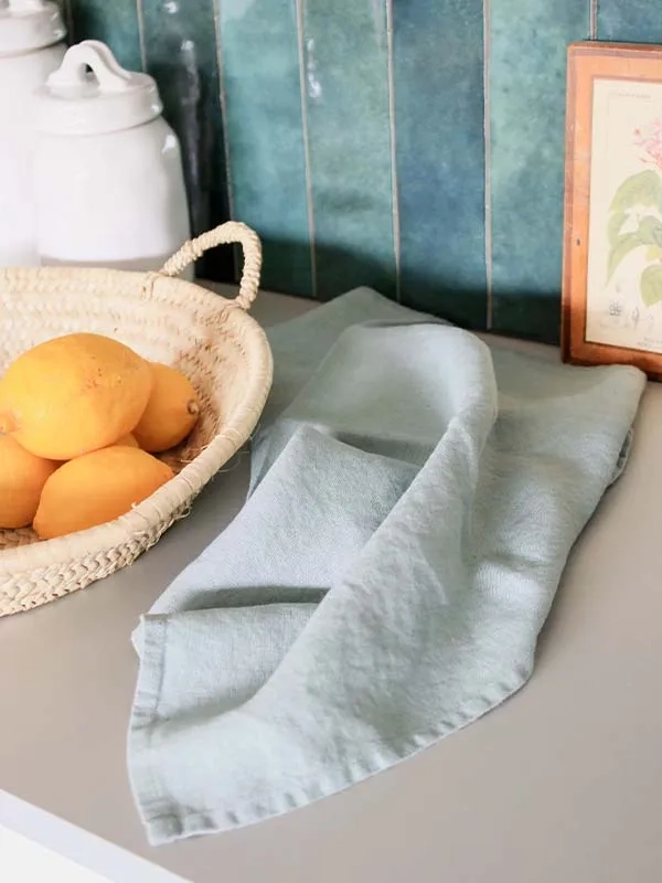 torchon en lin vert sauge