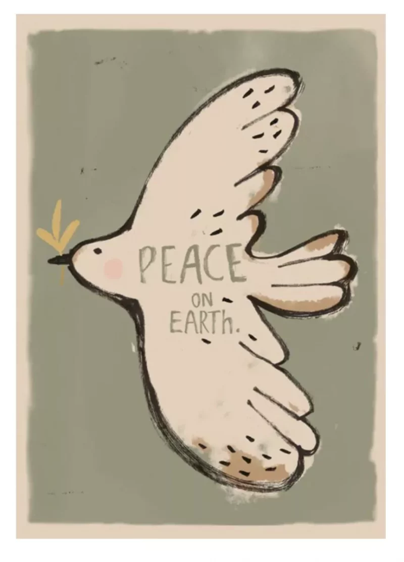Affiche Peace On Earth, colombe. 50x70cm.