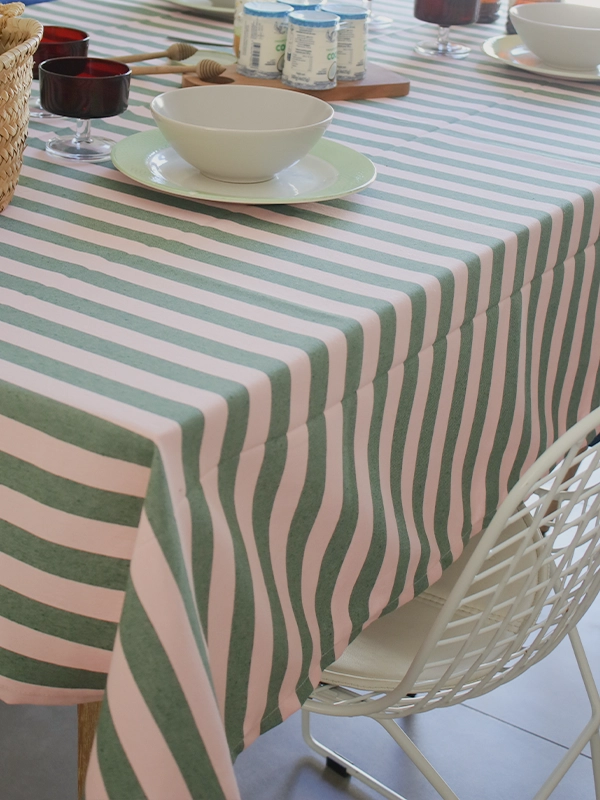 nappe de table rayée verte rose