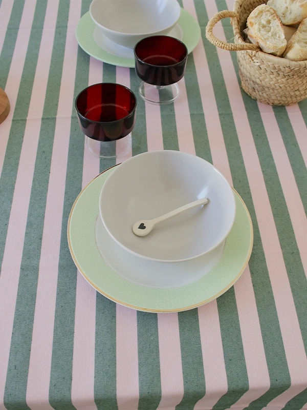 nappe rayée rose et verte