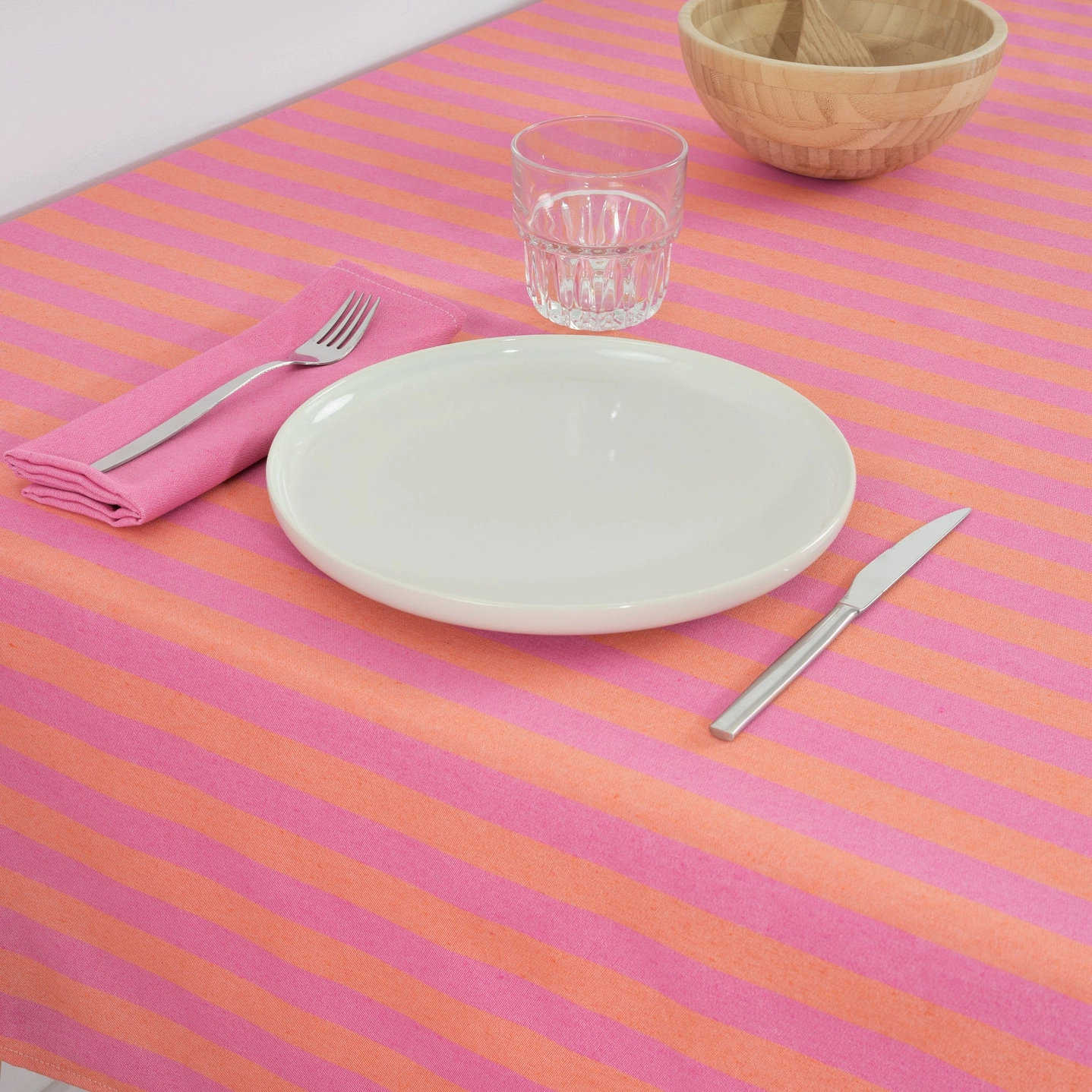 Nappe rectangulaire ou carré rayures rose et orange jacquard. Imperméable, différentes tailles. – Image 3