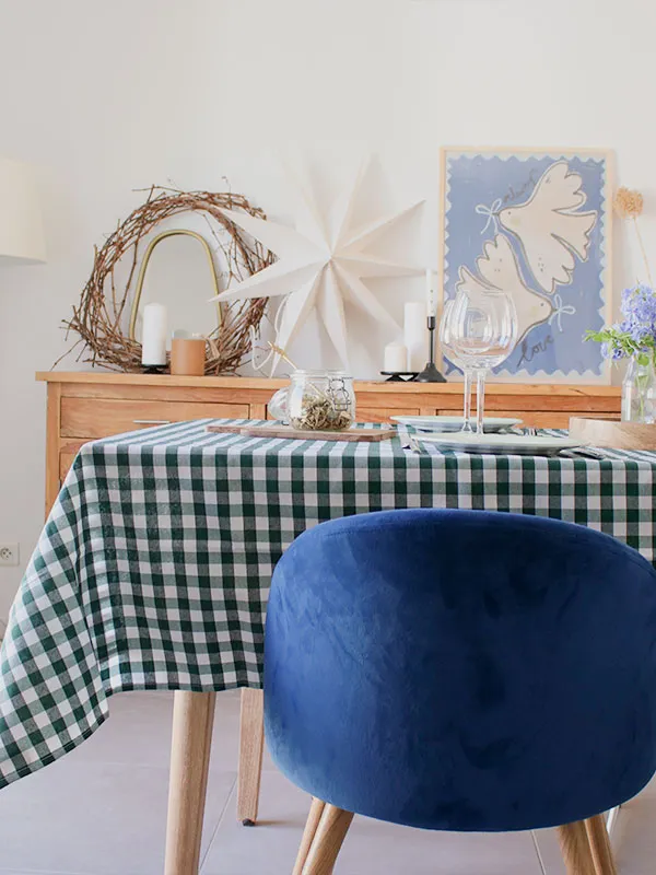 nappe vichy kaki. Carreaux vert campagne chic