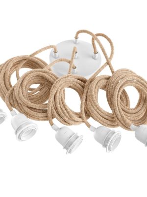 Kit suspension luminaire cinq ampoules. Câbles électriques en jute et douilles E27. 2.50m - Objets déco - photo 2