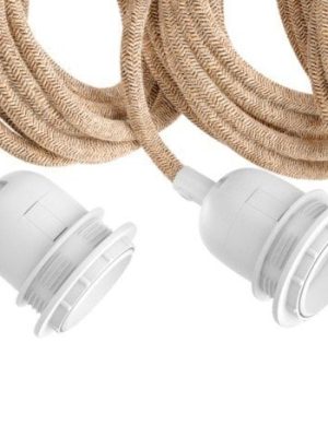 Kit suspension luminaire cinq ampoules. Câbles électriques en jute et douilles E27. 2.50m