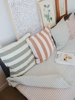 Sofa cover rayures beige | édredon 🌿